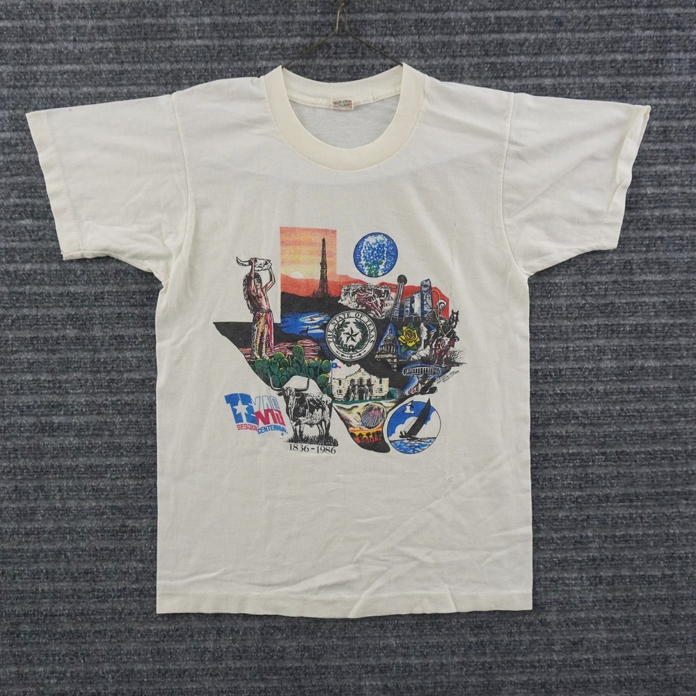 Vintage 80s Thin Texas Sesquicentennial T-Shirt S White 1836-1986 Graphic Tee